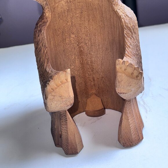 Vintage Wooden Bear Statue Hand Carved Standing Sculpture 11" tall Bottle Holder - Picture 5 of 7
